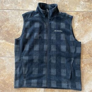 Columbia Men's Fleece Vest Size Large Blue Plaid Full Zip Sweater Pockets EUC